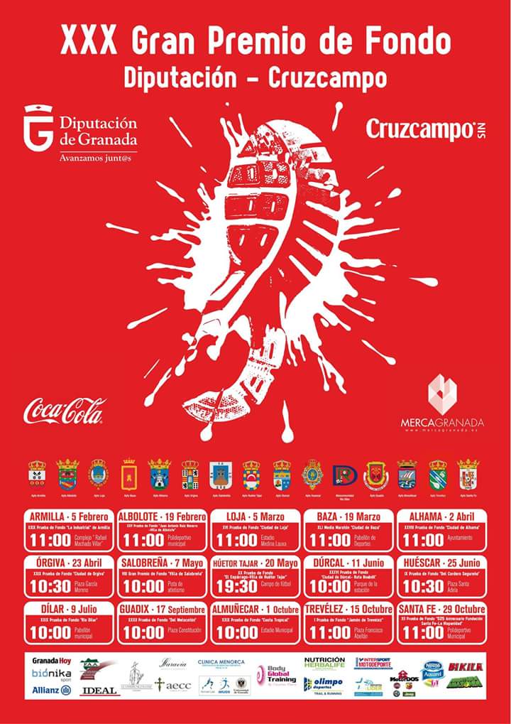 Cartel donde se recogen las 15 pruebas de la trigésima edición del Gran Premio de Fondo Diputación-Cruzcampo
