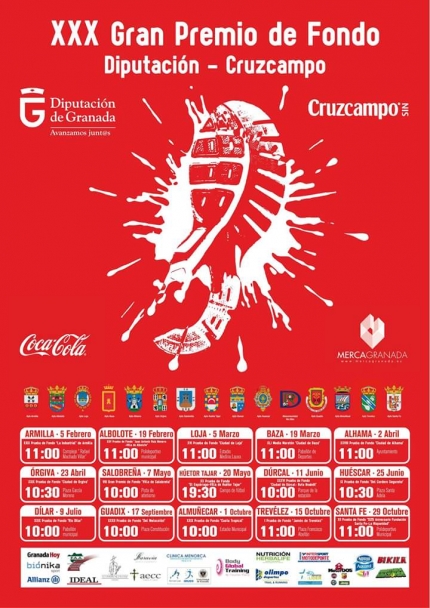 Cartel donde se recogen las 15 pruebas de la trigésima edición del Gran Premio de Fondo Diputación-Cruzcampo