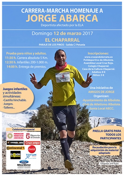 Cartel de la carrera con la imagen de Jorge Abarca en su etapa como deportista.  