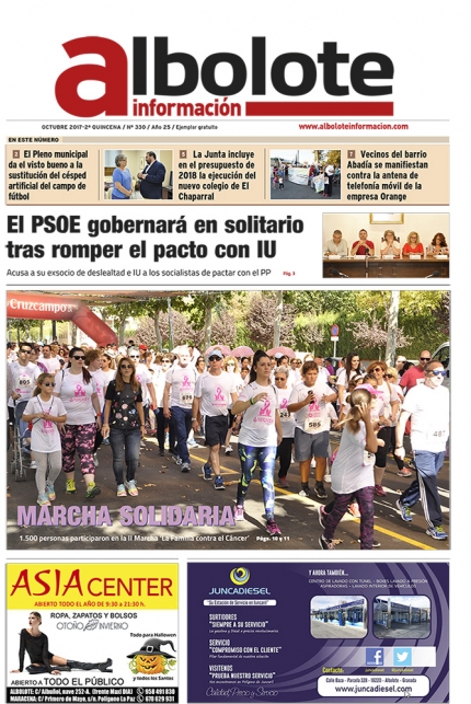 Portada del número 330 del Periódico Local Albolote Información correspondiente a la 2ª quincena de octubre. 