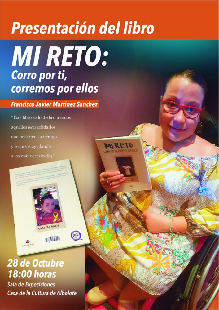 Cartel anunciador de la presentación del libro, con la imagen de la joven Abril Sánchez Hervás. 