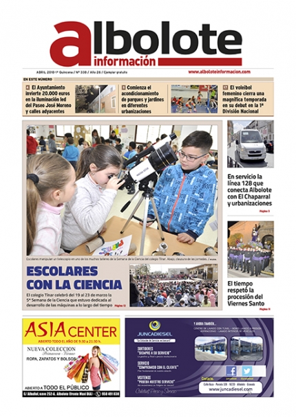 Portada de `Albolote Información` de la primera quincena de abril.