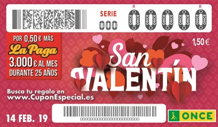 Cupón de la ONCE de San Valentín.