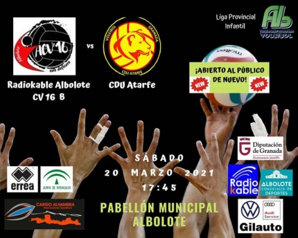 Cartel promocional del partido del equipo infantil de voleibol 
