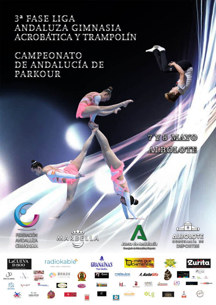 Cartel de la Tercera Fase de la Liga Andaluza de Gimnasia y el Campeonato Andaluz de Parkour 