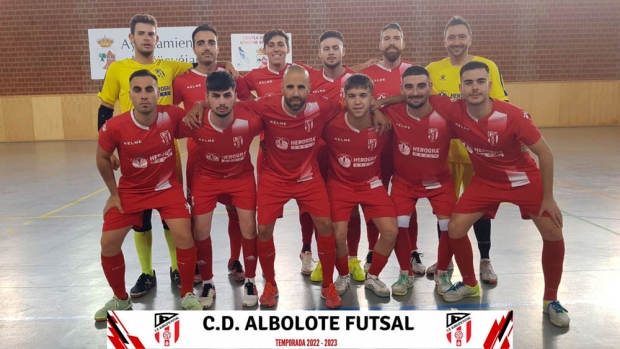 El equipo de Albolote Herogra antes de iniciar el partido en Güevéjar (ALBOLOTE FUTSAL)