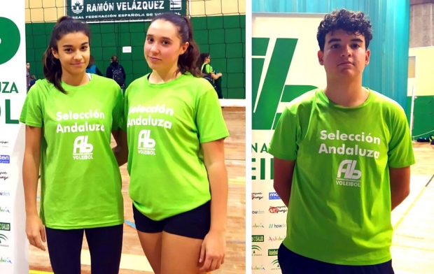 Sara, María y Marcos con la camiseta de la selección andaluza (ALBOLOTE CV`16)