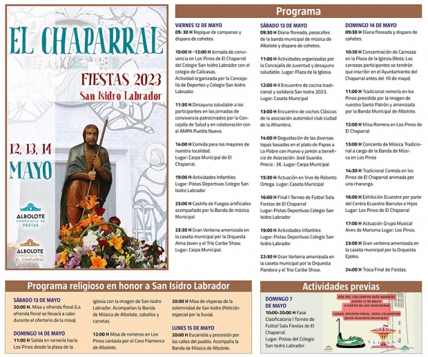 Programa de las Fiestas de El Chaparral y una imagen de archivo de la Romería de Los Pinos.