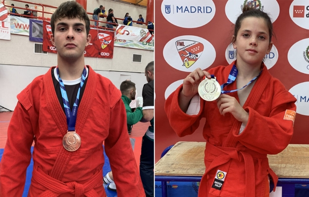 Iván Jiménez, a la izquierda, y César Álvarez en el Campeonato de España de Lucha Sambo (CLUB BARANSU)