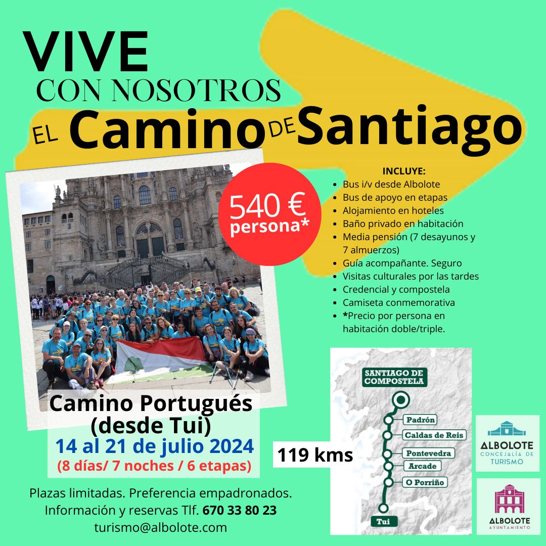 Cartel informativo con el contenido del Caminio Portugus de 2024 que tendr lugar del 14 al 21 de julio Cartel informativo con el contenido del Caminio Portugus de 2024 que tendr lugar del 14 al 21 de julio