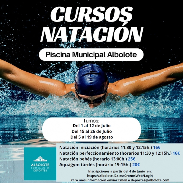 Cartel de los cursos de natación en la piscina municipal 