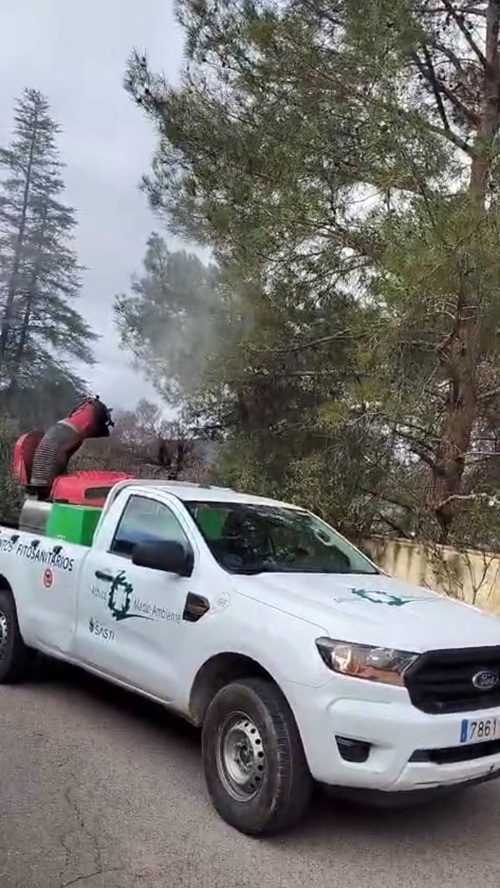 Fumigación de pinos para evitar la procesionaria 